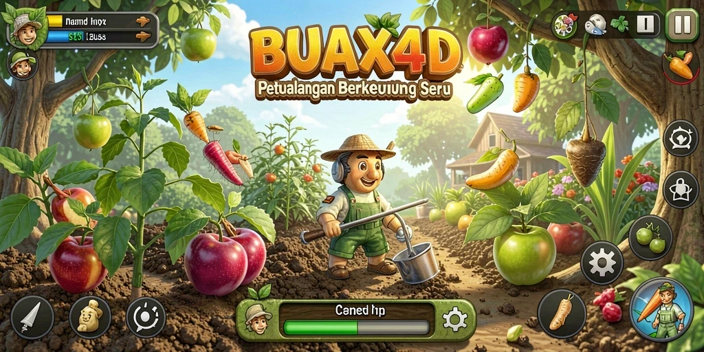 Tampilan menarik dari gameplay BUAH4D yang menunjukkan kebun berbuah.