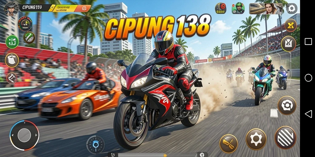 Screenshot utama CIPUNG138 menunjukkan balapan motor yang intens.