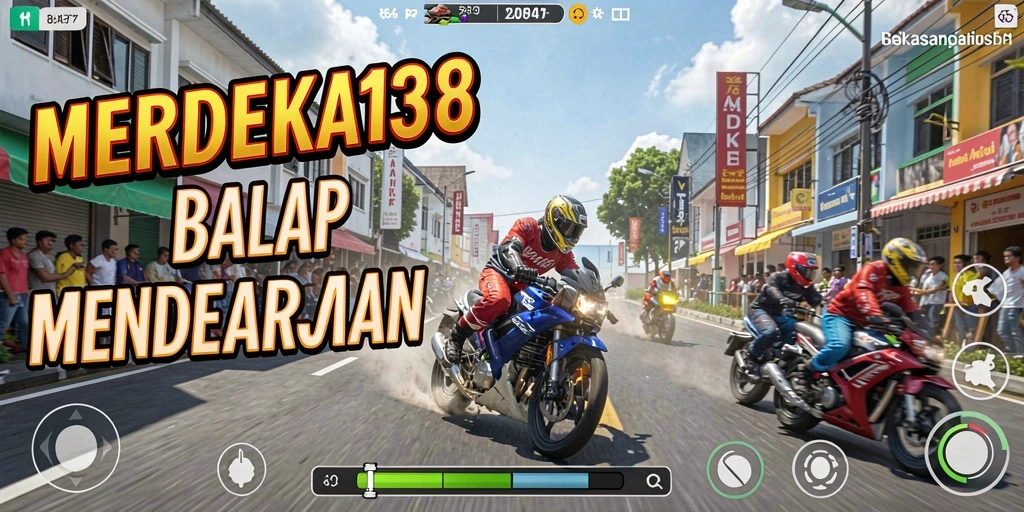 Screenshot gameplay MERDEKA138 menampilkan aksi balap seru di jalanan.