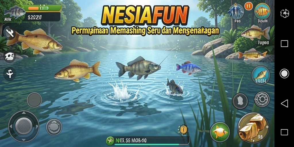 Screenshot utama NESIAFUN yang menampilkan gameplay memancing yang seru.