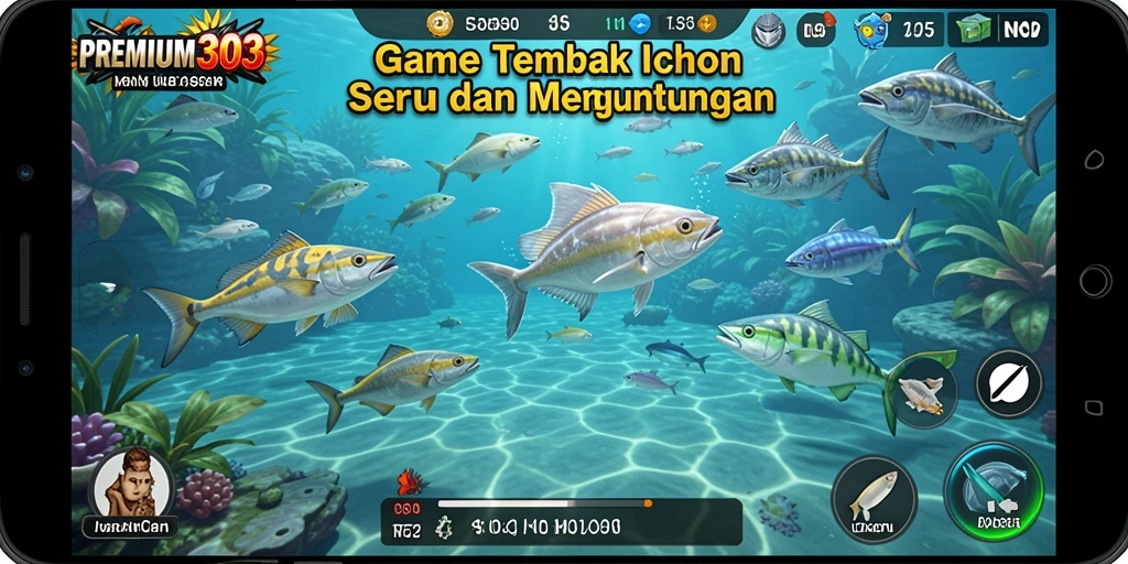 Tampilan gameplay seru dalam PREMIUM303 saat menembak ikan.
