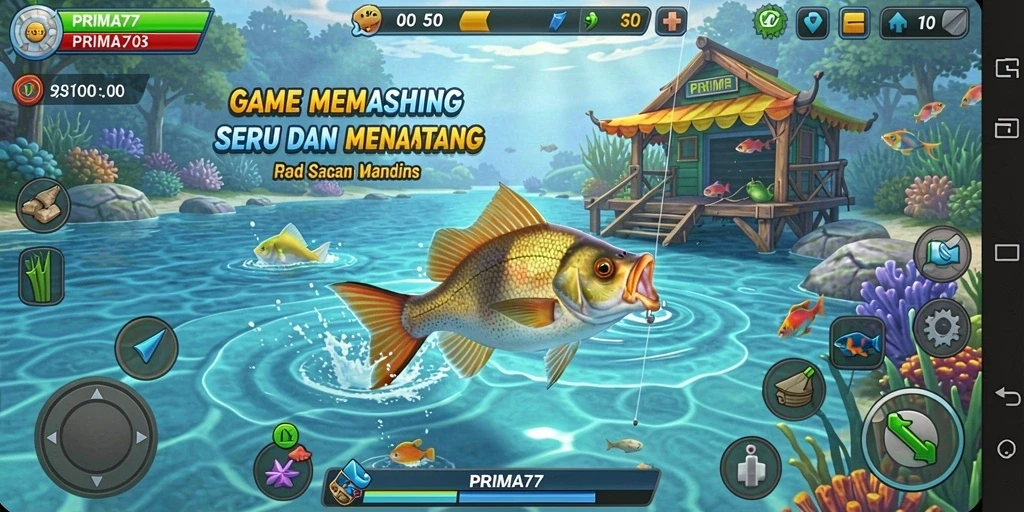 Tampilan gameplay PRIMA77 yang mengesankan saat memancing.