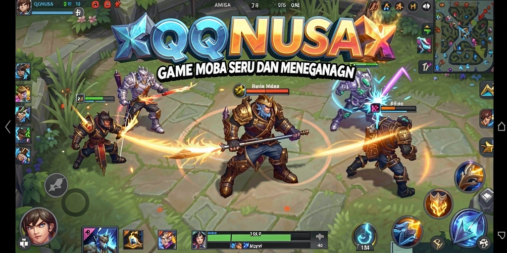 Tampilan gameplay seru dari QQNUSA di medan pertempuran MOBA.