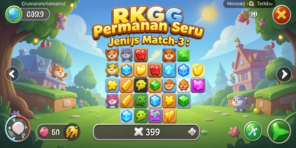 Screenshot RKGG menunjukkan gameplay seru dan elemen Match-3 yang berwarna-warni.