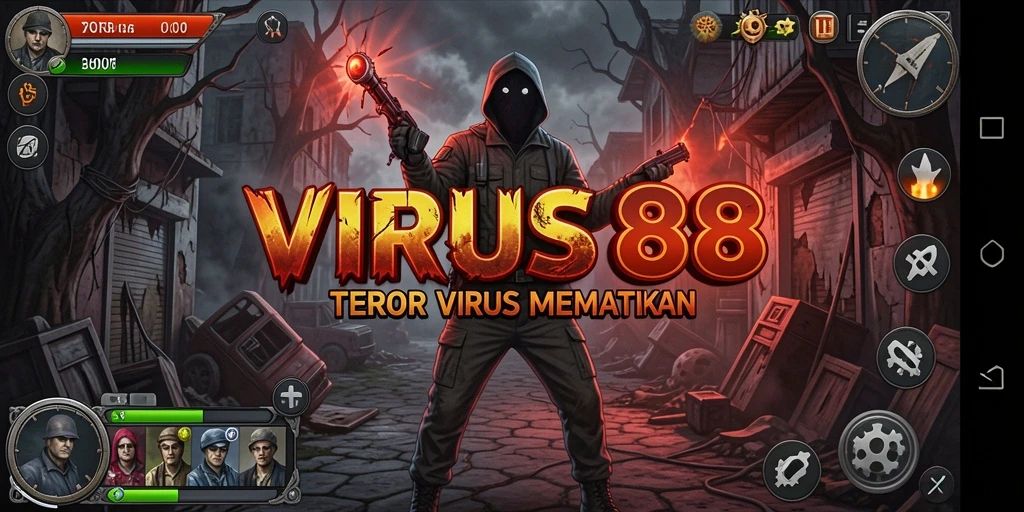 Tangkapan layar utama VIRUS88 menunjukkan ketegangan gameplay yang mengerikan.