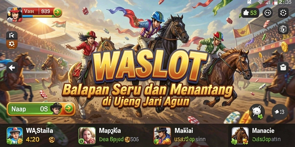 Tampilan utama gameplay WASLOT dengan balapan mendebarkan dan mobil berkecepatan tinggi.