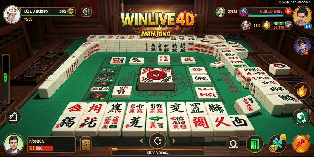 Screenshot gameplay WINLIVE4D menampilkan aksi Mahjong yang seru.