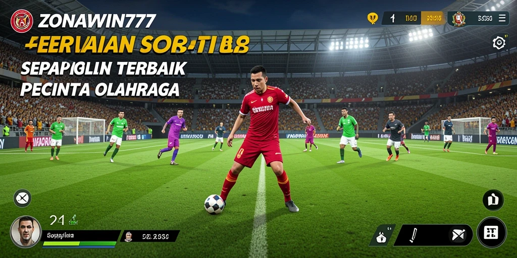 Screenshot utama ZONAWIN777 menampilkan gameplay sepak bola yang mendebarkan.